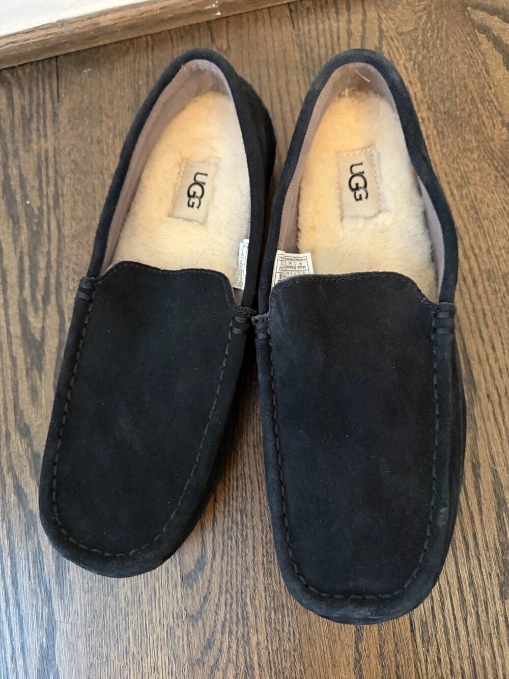 UGG Mens Alder Slipper Driving Moc Shoe Sz 8 Mens Womens 10 Black Suede Slip On